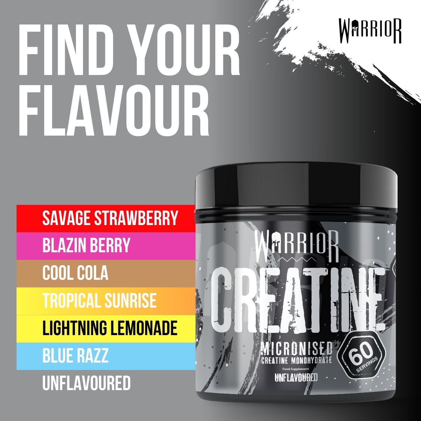 Creatine Monohydrate Powder 300G - Warrior Supplement - Micronised - 60 Servings