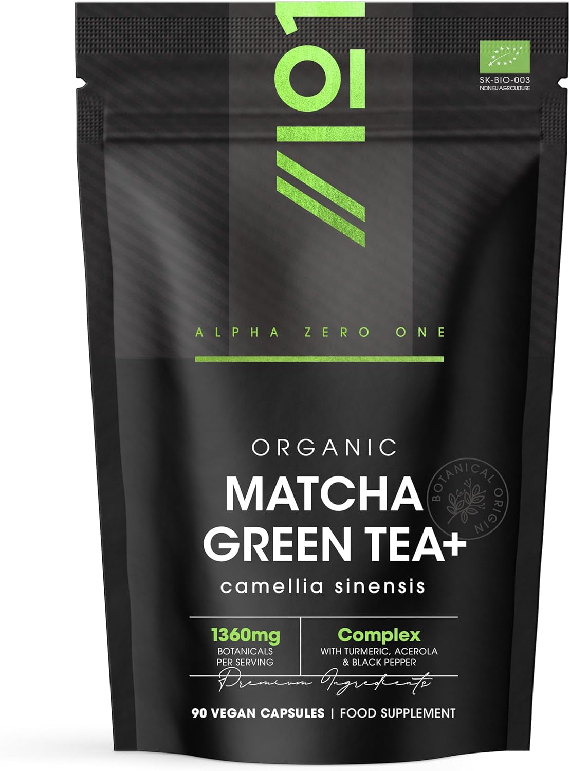 Organic Matcha Green Tea Extract 1360Mg - 90 Vegan Capsules - Boosted with Turme