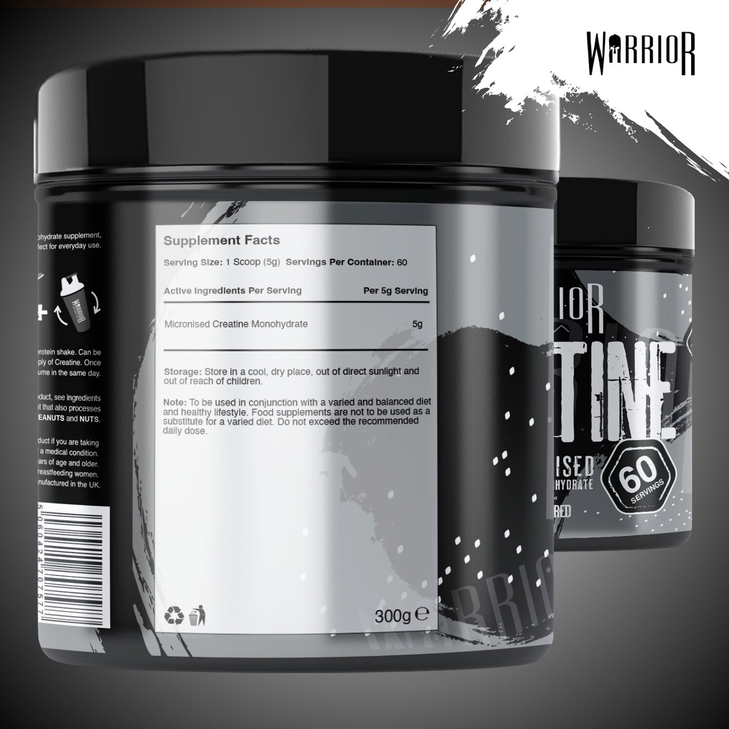 Creatine Monohydrate Powder 300G - Warrior Supplement - Micronised - 60 Servings