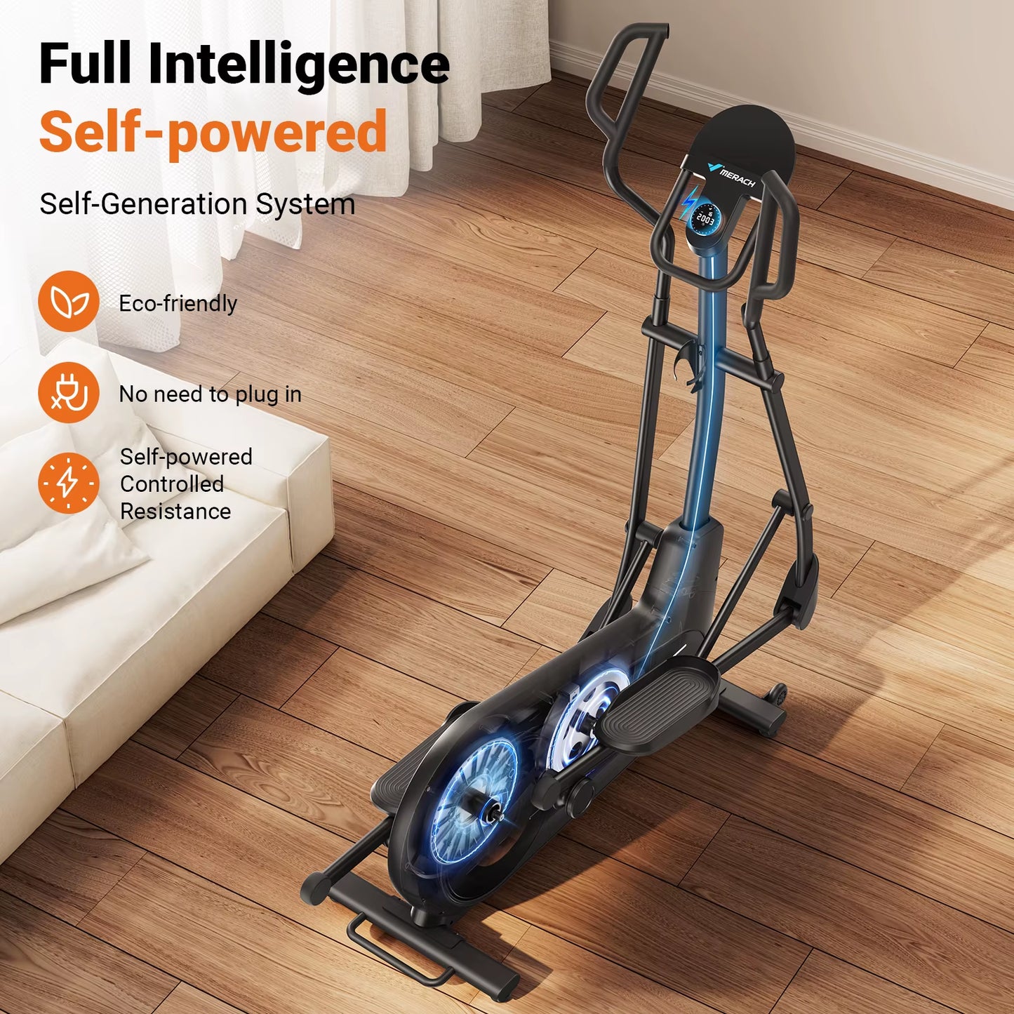 Long Stride Cross Trainer Self-Generating Elliptical Machine Home Ultra-Quiet Magnetic Resistance System 18.5Inch Stride