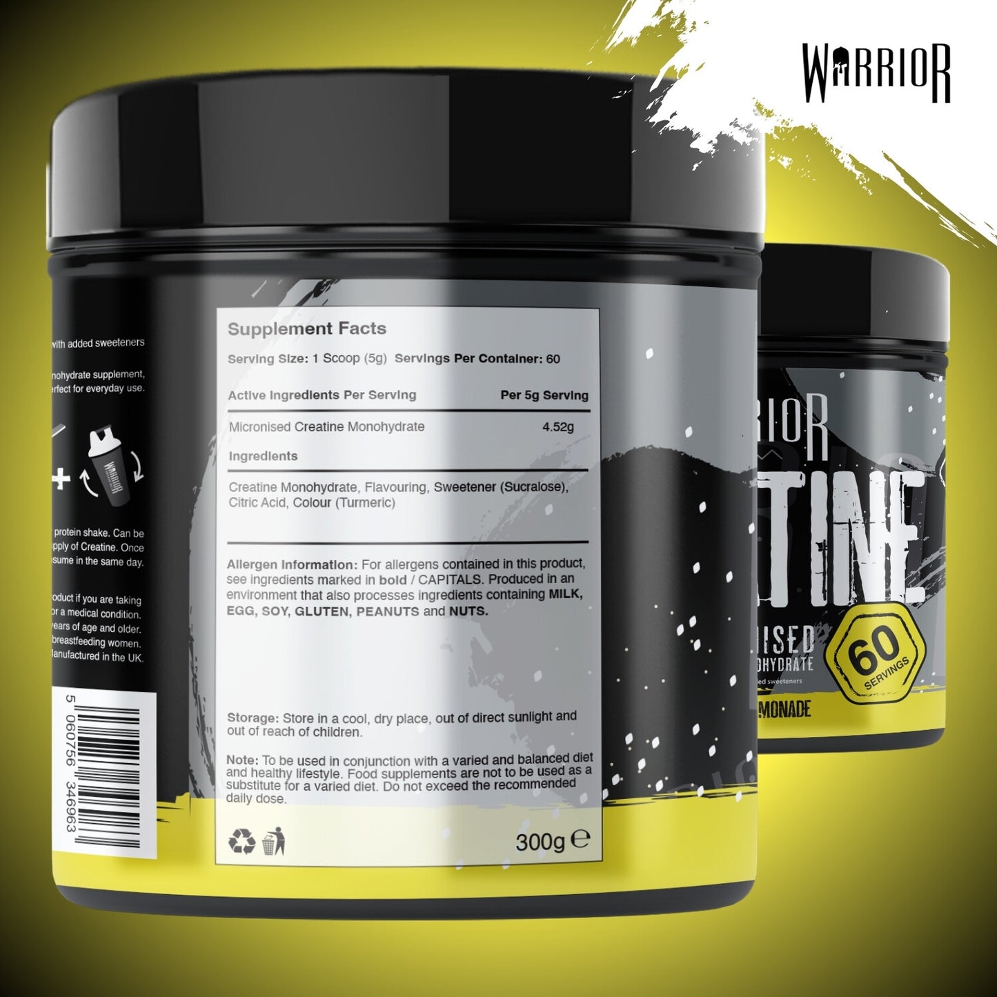 Creatine Monohydrate Powder 300G - Warrior Supplement - Micronised - 60 Servings