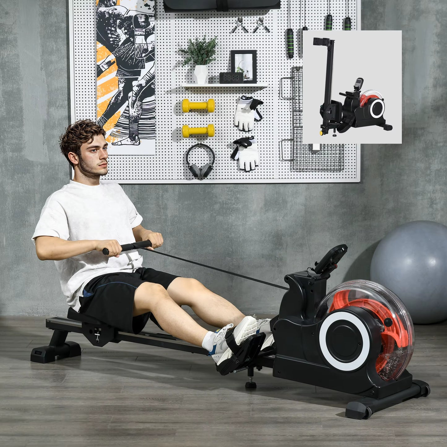 Foldable Rowing Machine, Water Rowing Machine for Home Gym, 150Kg Weight Capacity Portable Rower, Black