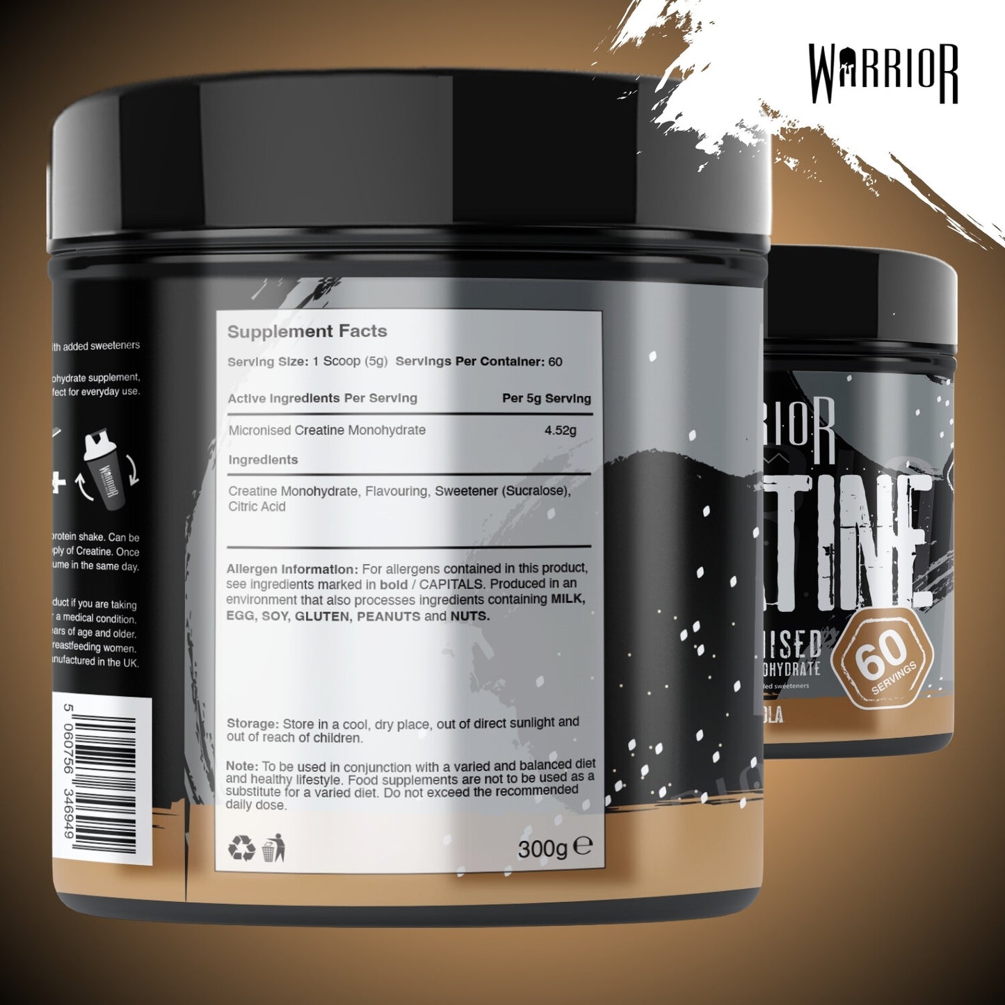 Creatine Monohydrate Powder 300G - Warrior Supplement - Micronised - 60 Servings