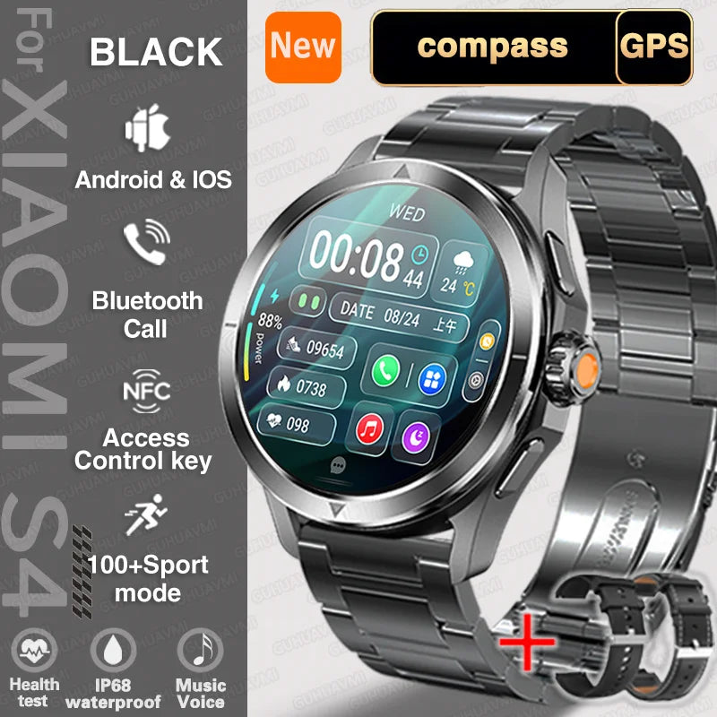 New for Xiaomi S4 Ultra Smart Watch Men AMOLED Outdoor Sports NFC GPS Compass Heart Rate Waterproof Bluetooth Call Smartwatches