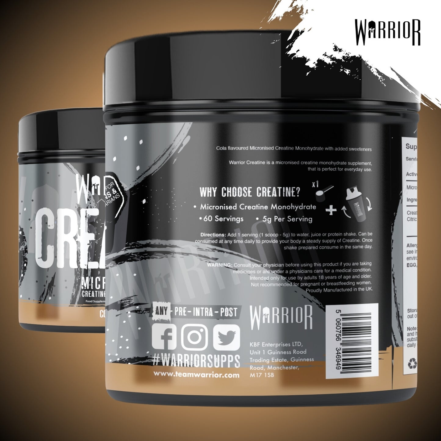 Creatine Monohydrate Powder 300G - Warrior Supplement - Micronised - 60 Servings