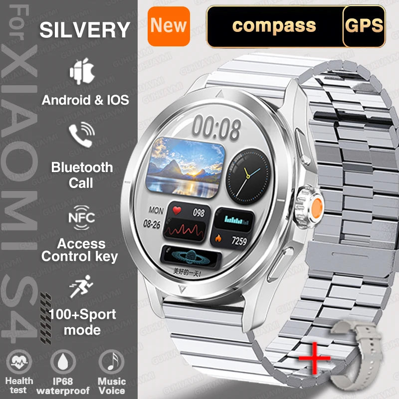 New for Xiaomi S4 Ultra Smart Watch Men AMOLED Outdoor Sports NFC GPS Compass Heart Rate Waterproof Bluetooth Call Smartwatches
