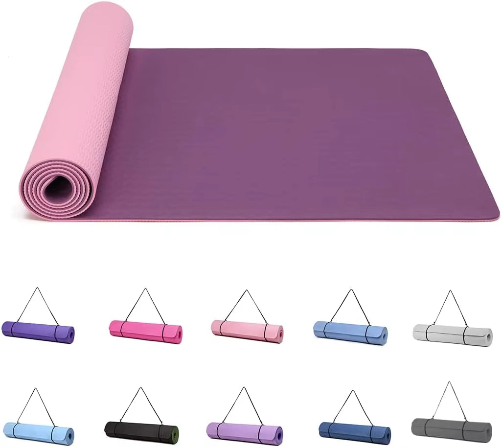 Yoga Mat Gymnastics Pilates Exercise Mat for Women Non-Slip Thick 6Mm with Carry Strap Tpe 183 X 61 X 1Cm