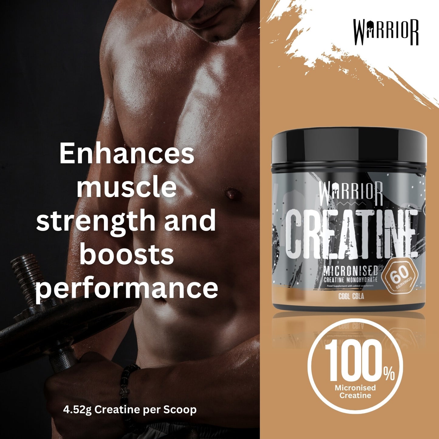 Creatine Monohydrate Powder 300G - Warrior Supplement - Micronised - 60 Servings