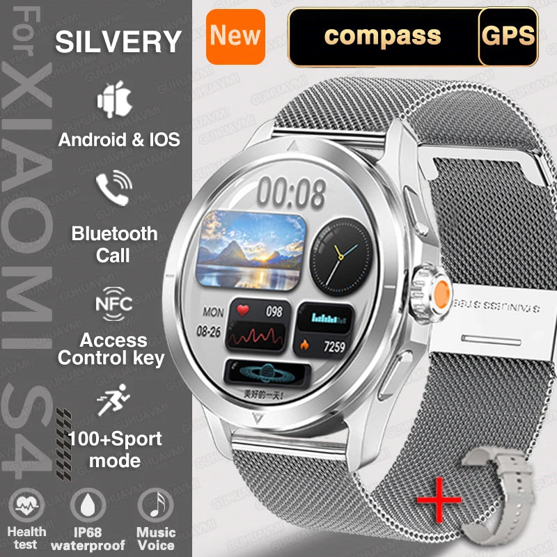 New for Xiaomi S4 Ultra Smart Watch Men AMOLED Outdoor Sports NFC GPS Compass Heart Rate Waterproof Bluetooth Call Smartwatches