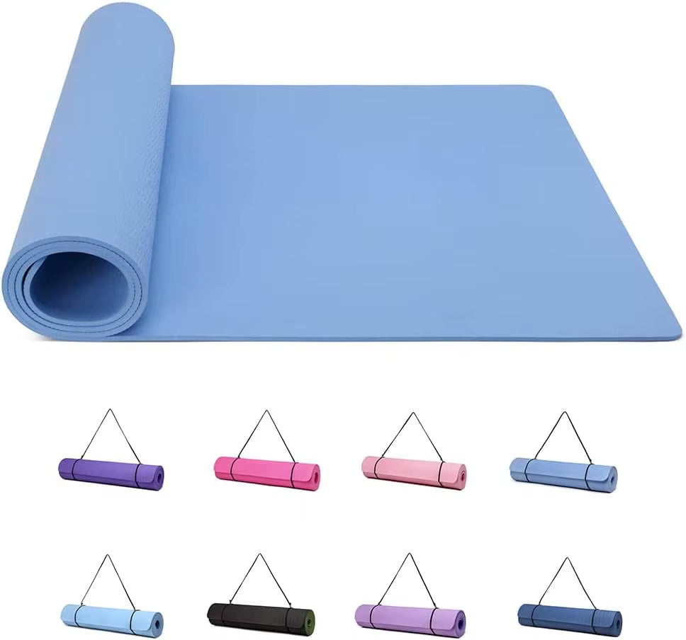 Yoga Mat Gymnastics Pilates Exercise Mat for Women Non-Slip Thick 6Mm with Carry Strap Tpe 183 X 61 X 1Cm