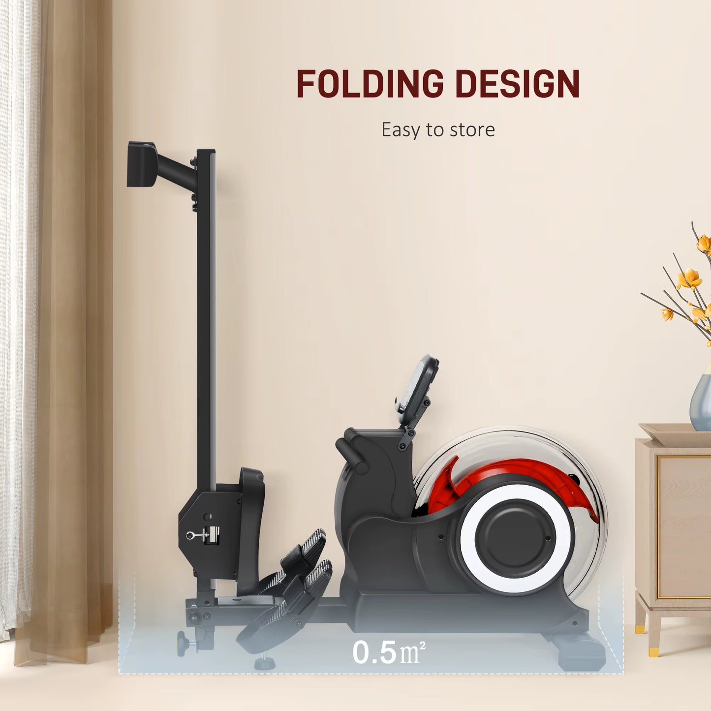 Foldable Rowing Machine, Water Rowing Machine for Home Gym, 150Kg Weight Capacity Portable Rower, Black