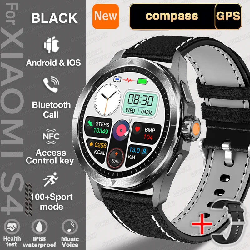 New for Xiaomi S4 Ultra Smart Watch Men AMOLED Outdoor Sports NFC GPS Compass Heart Rate Waterproof Bluetooth Call Smartwatches