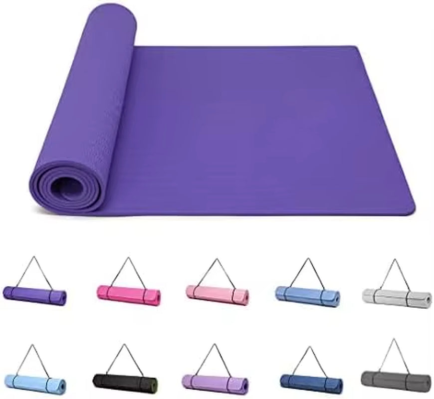 Yoga Mat Gymnastics Pilates Exercise Mat for Women Non-Slip Thick 6Mm with Carry Strap Tpe 183 X 61 X 1Cm