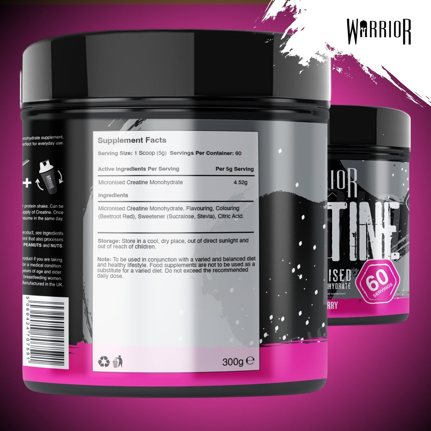 Creatine Monohydrate Powder 300G - Warrior Supplement - Micronised - 60 Servings
