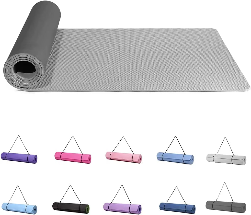 Yoga Mat Gymnastics Pilates Exercise Mat for Women Non-Slip Thick 6Mm with Carry Strap Tpe 183 X 61 X 1Cm