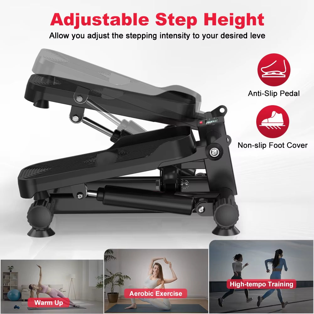 Mini Stepper for Exercise Low-Impact Stair Step Cardio Equipment with Resistance Bands Optional Twist Motion Stepper