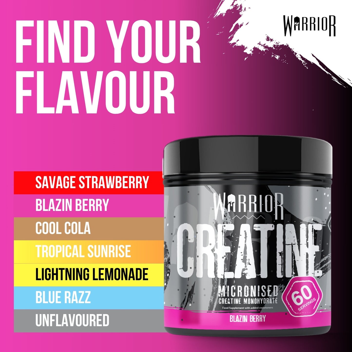 Creatine Monohydrate Powder 300G - Warrior Supplement - Micronised - 60 Servings