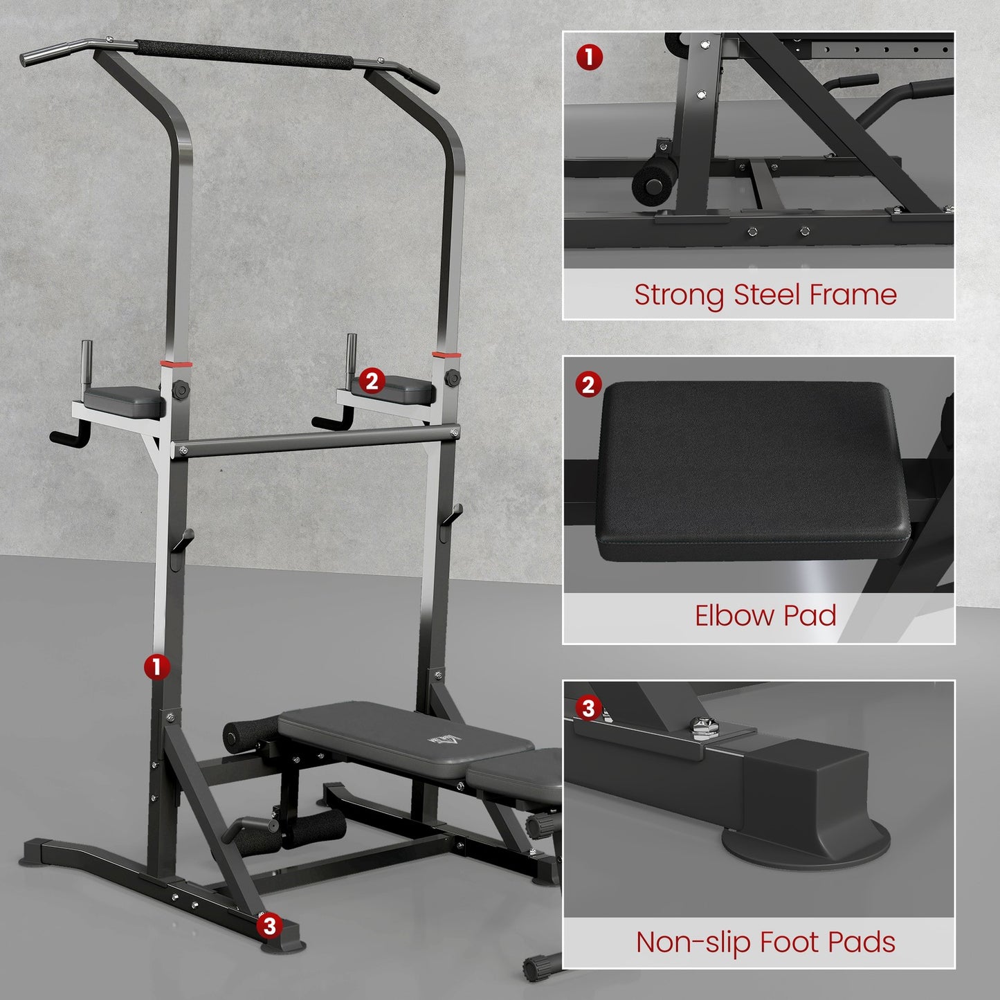 Power Tower Weight Bench Dip Stands Multifunction Pull-Ups Home Gym Fitness