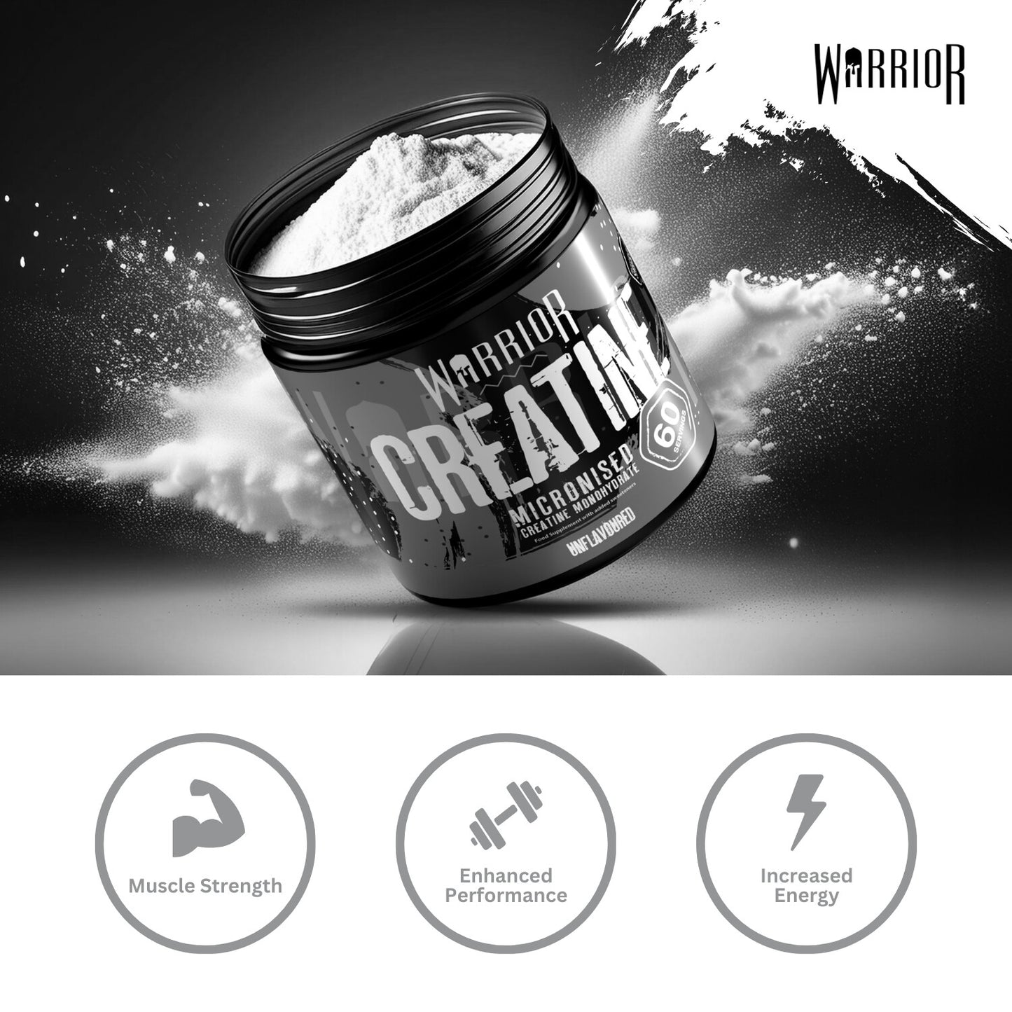 Creatine Monohydrate Powder 300G - Warrior Supplement - Micronised - 60 Servings