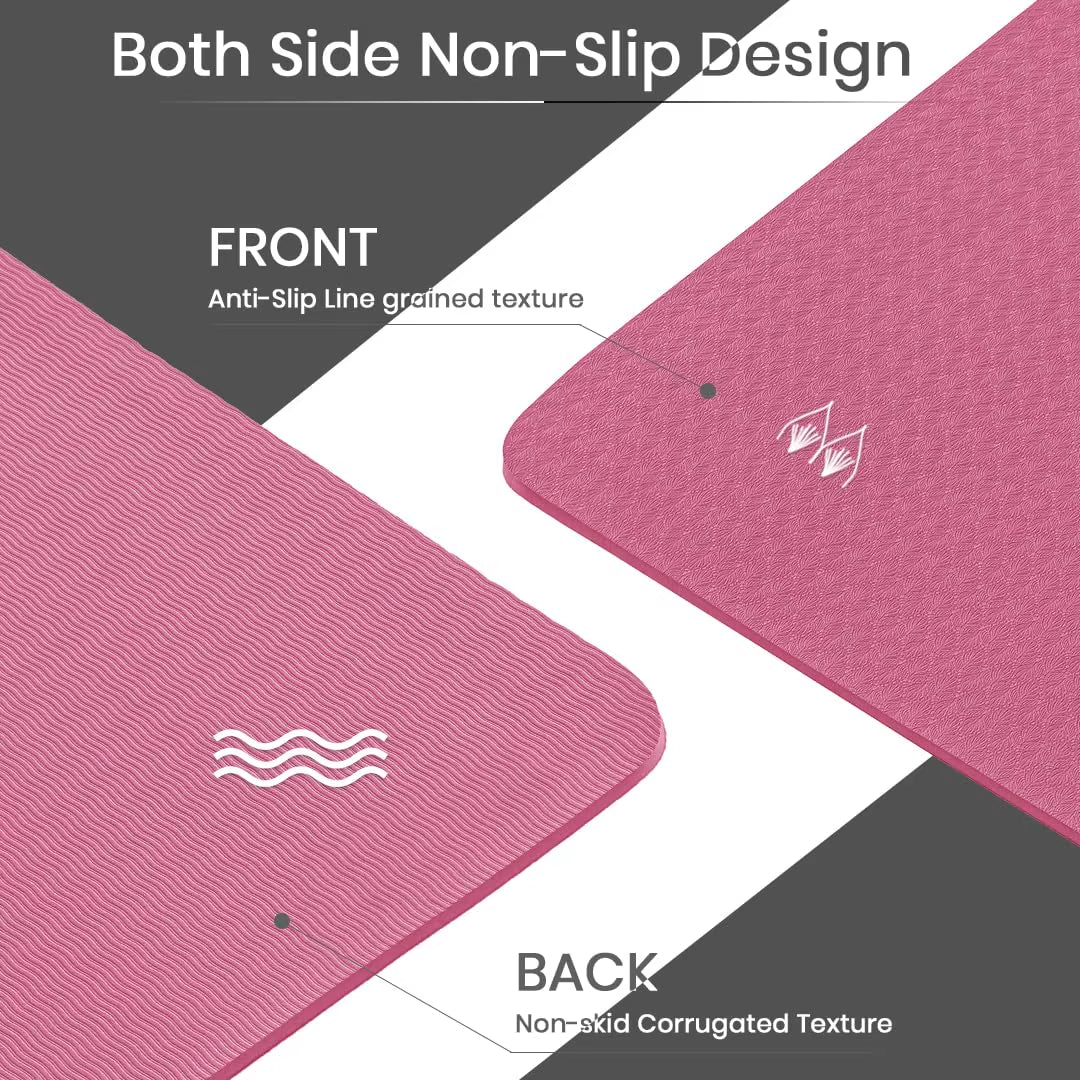 Yoga Mat Gymnastics Pilates Exercise Mat for Women Non-Slip Thick 6Mm with Carry Strap Tpe 183 X 61 X 1Cm