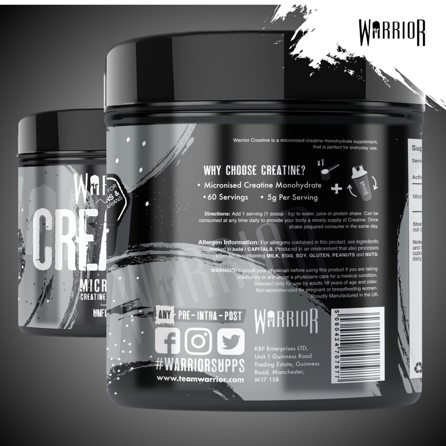 Creatine Monohydrate Powder 300G - Warrior Supplement - Micronised - 60 Servings
