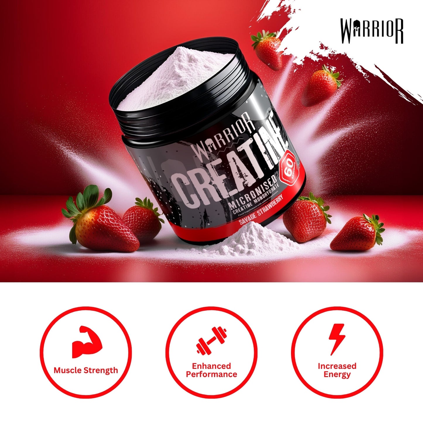 Creatine Monohydrate Powder 300G - Warrior Supplement - Micronised - 60 Servings