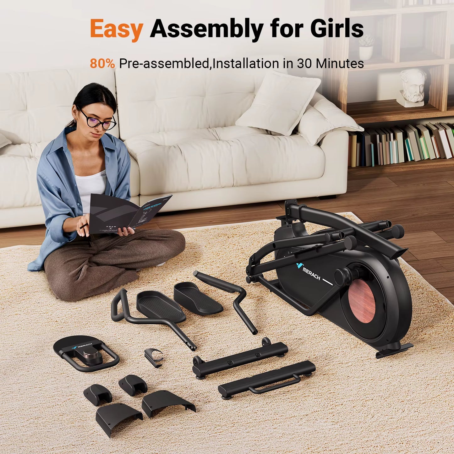 Long Stride Cross Trainer Self-Generating Elliptical Machine Home Ultra-Quiet Magnetic Resistance System 18.5Inch Stride