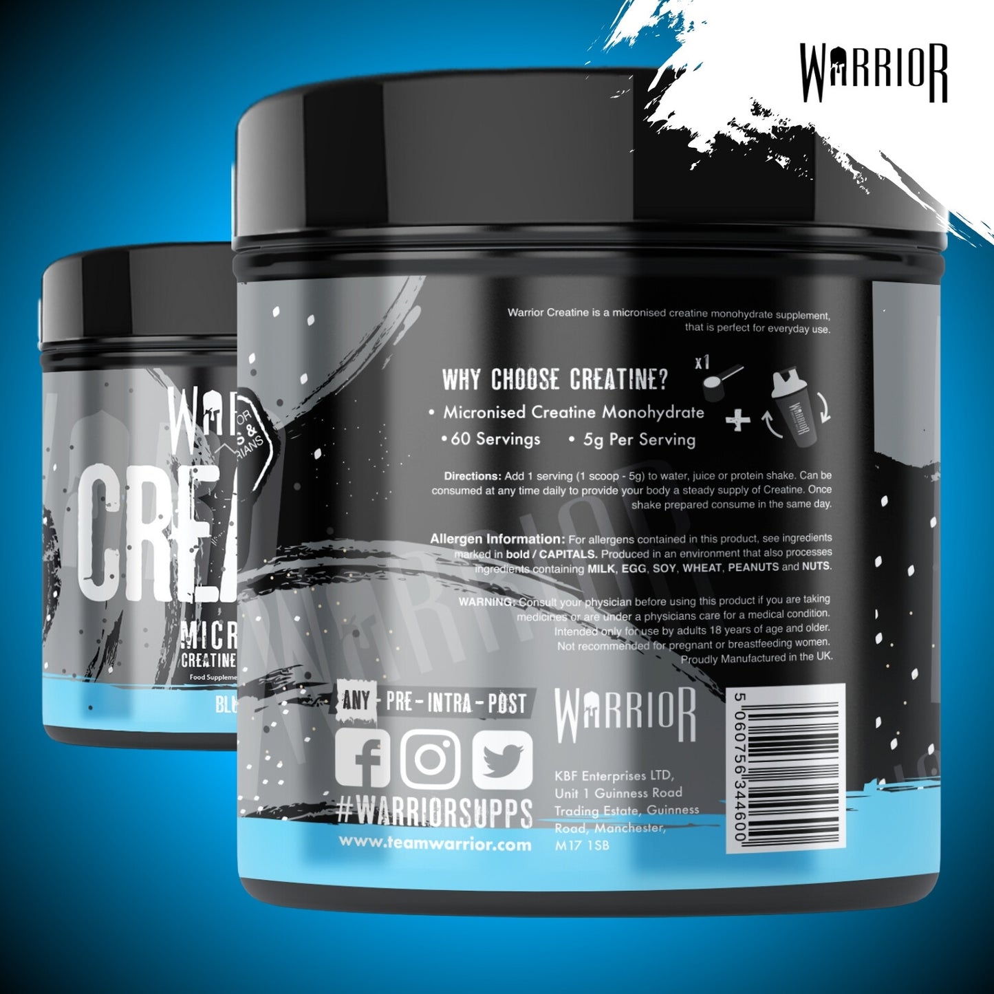 Creatine Monohydrate Powder 300G - Warrior Supplement - Micronised - 60 Servings