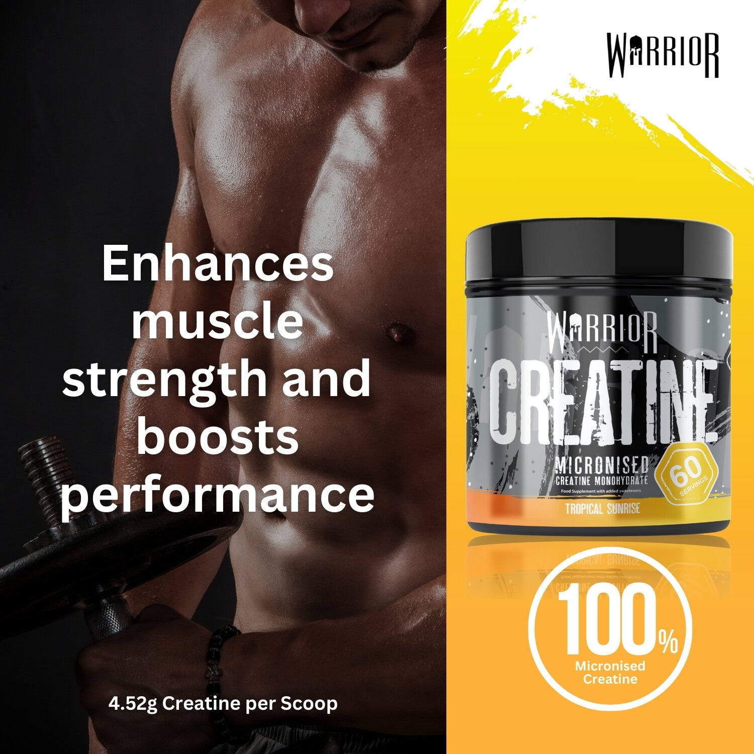 Creatine Monohydrate Powder 300G - Warrior Supplement - Micronised - 60 Servings