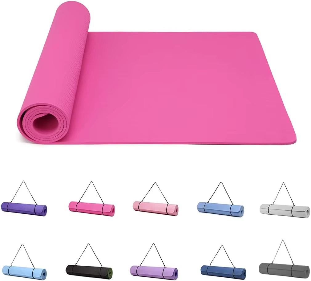 Yoga Mat Gymnastics Pilates Exercise Mat for Women Non-Slip Thick 6Mm with Carry Strap Tpe 183 X 61 X 1Cm