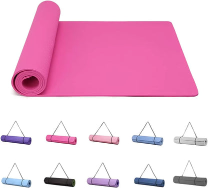 Yoga Mat Gymnastics Pilates Exercise Mat for Women Non-Slip Thick 6Mm with Carry Strap Tpe 183 X 61 X 1Cm