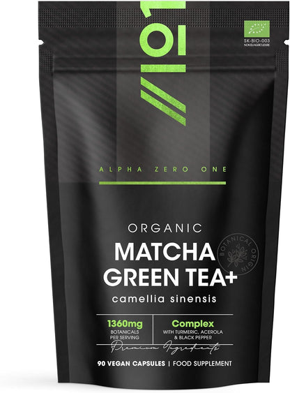 Organic Matcha Green Tea Extract 1360Mg - 90 Vegan Capsules - Boosted with Turme