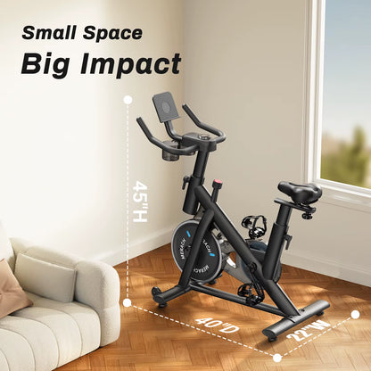 Exercise Bike Brake Pad Stationary Bike Low Noise Indoor Cycling Bike 270Lbs Weight Capacity Tablet Mount Fitness Courses