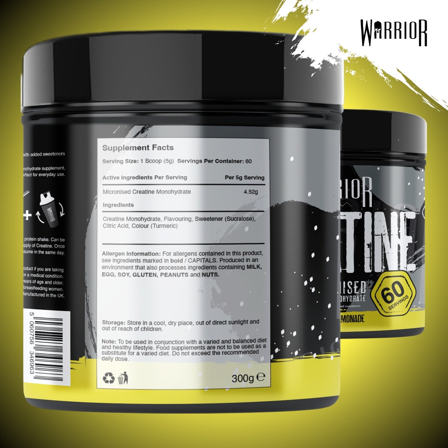 Creatine Monohydrate Powder 300G - Warrior Supplement - Micronised - 60 Servings
