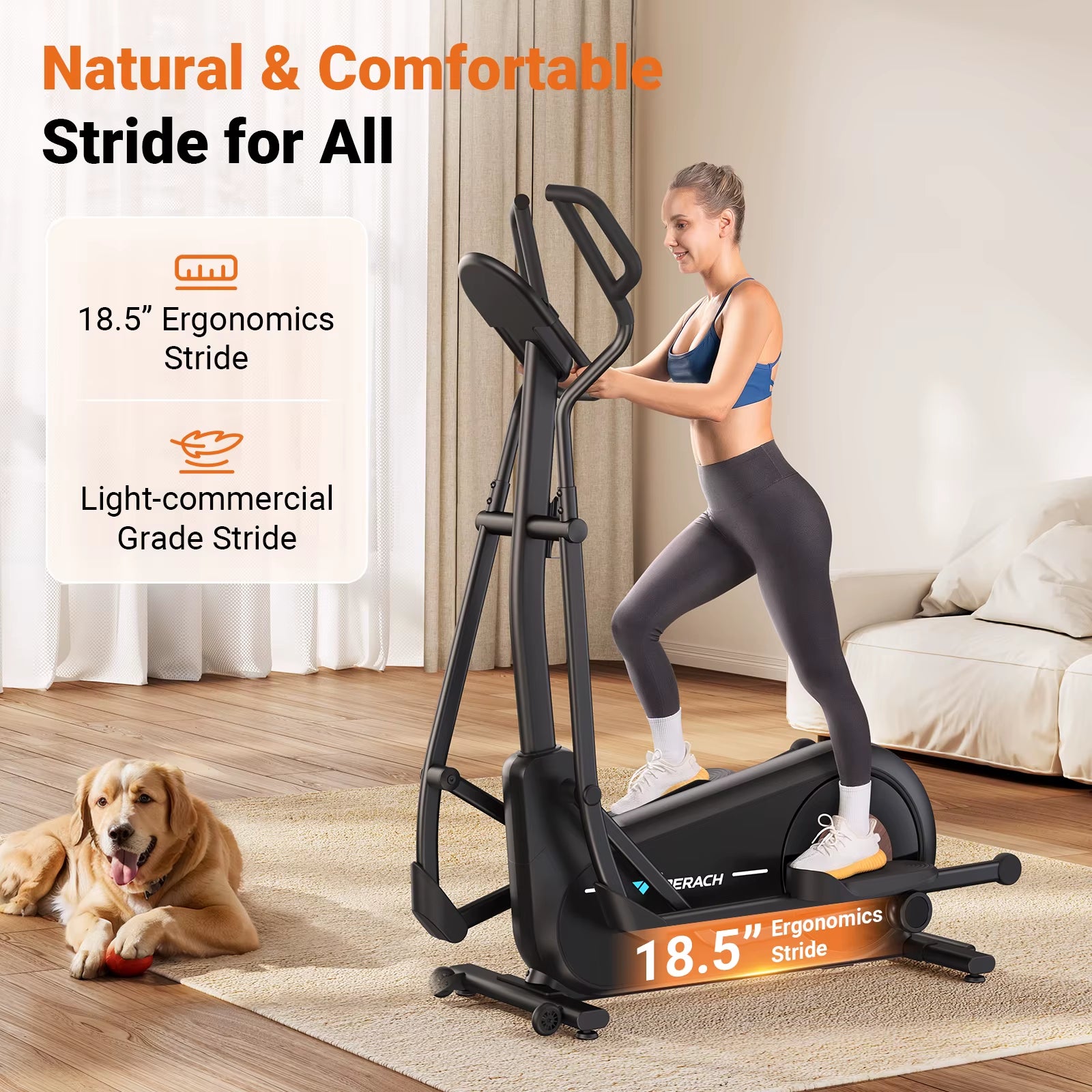 Long Stride Cross Trainer Self-Generating Elliptical Machine Home Ultra-Quiet Magnetic Resistance System 18.5Inch Stride
