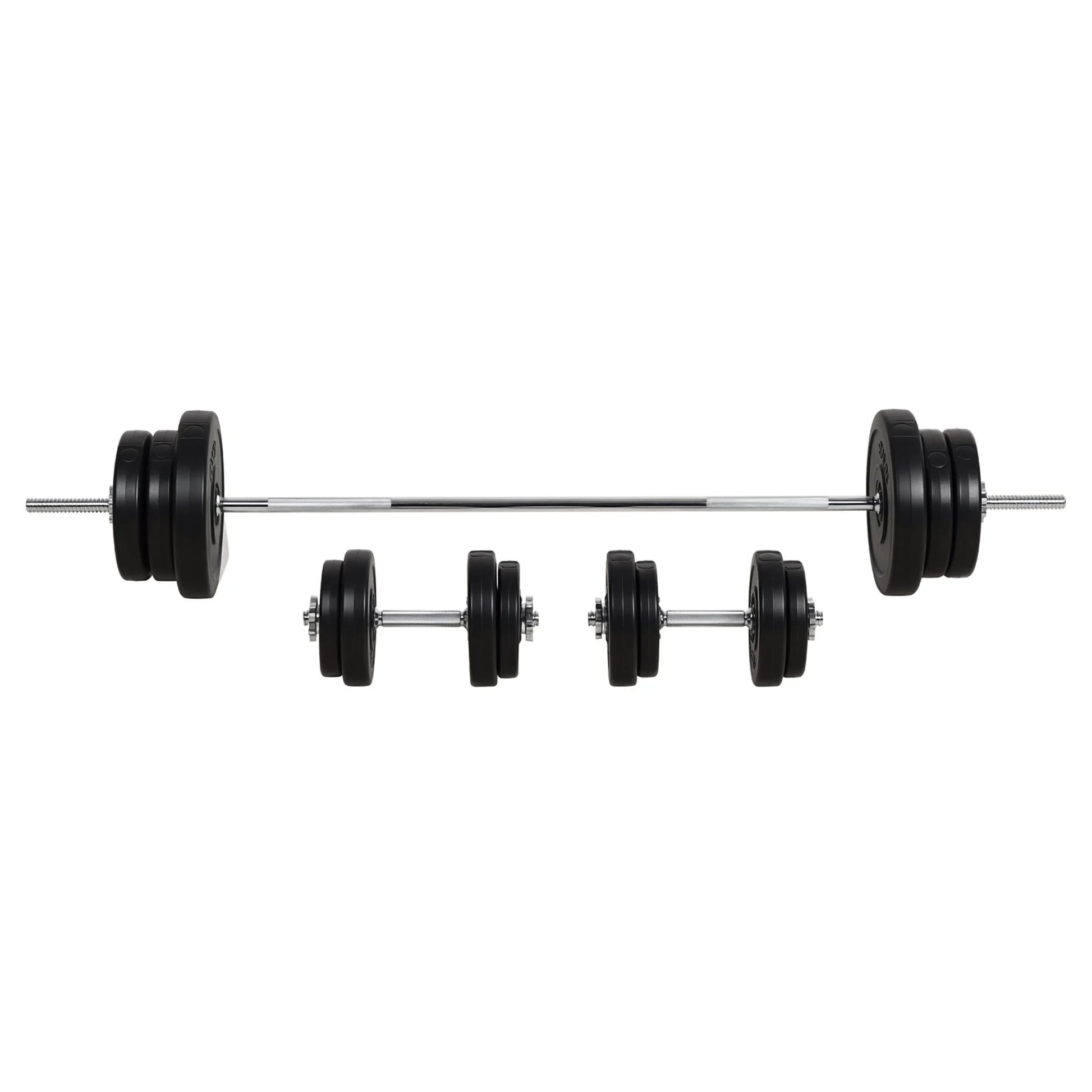65Kg Adjustable Barbell Weights Set, 2-In-1 Dumbbells and Barbell Set with Knurled Bar, Free Weights Training Equipment