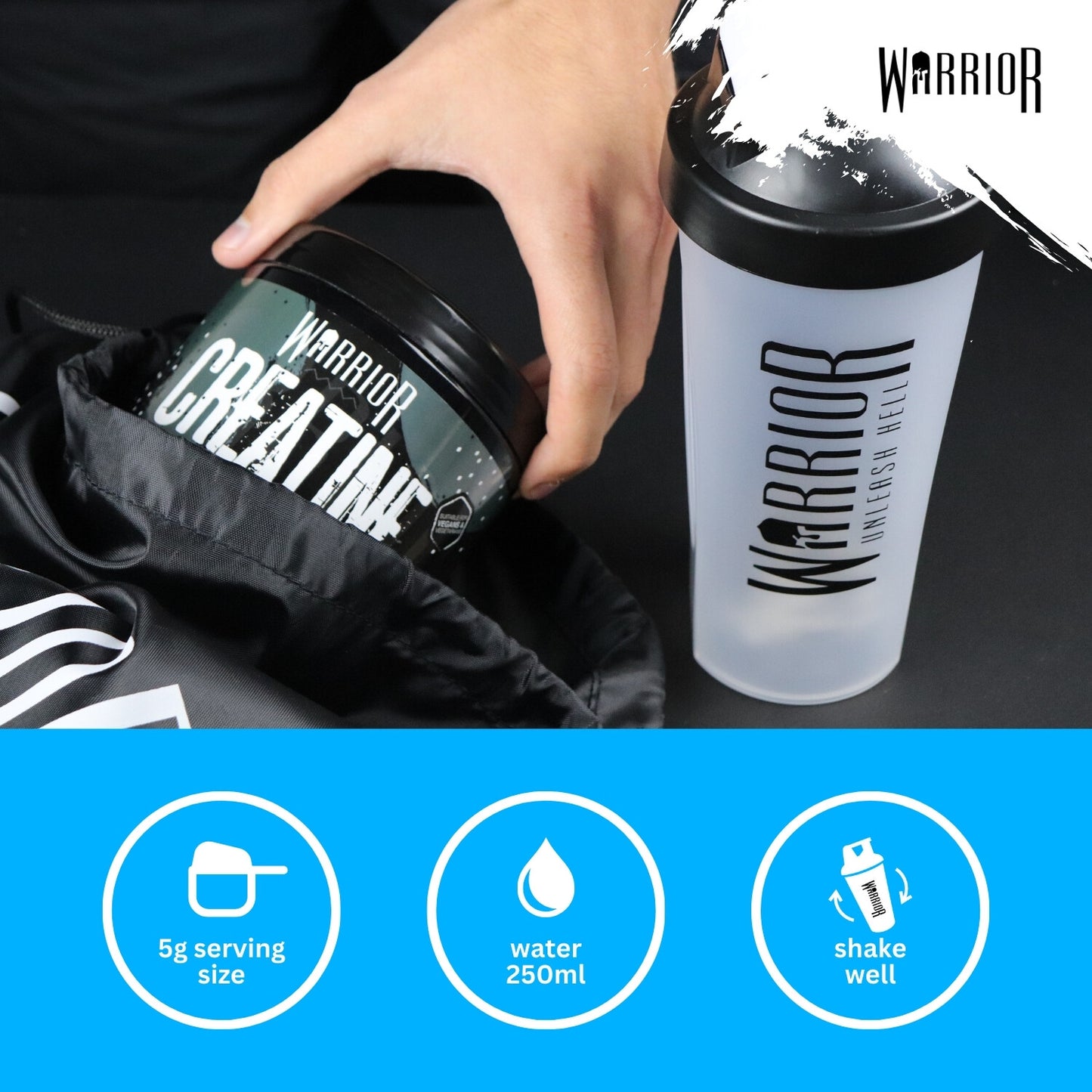 Creatine Monohydrate Powder 300G - Warrior Supplement - Micronised - 60 Servings