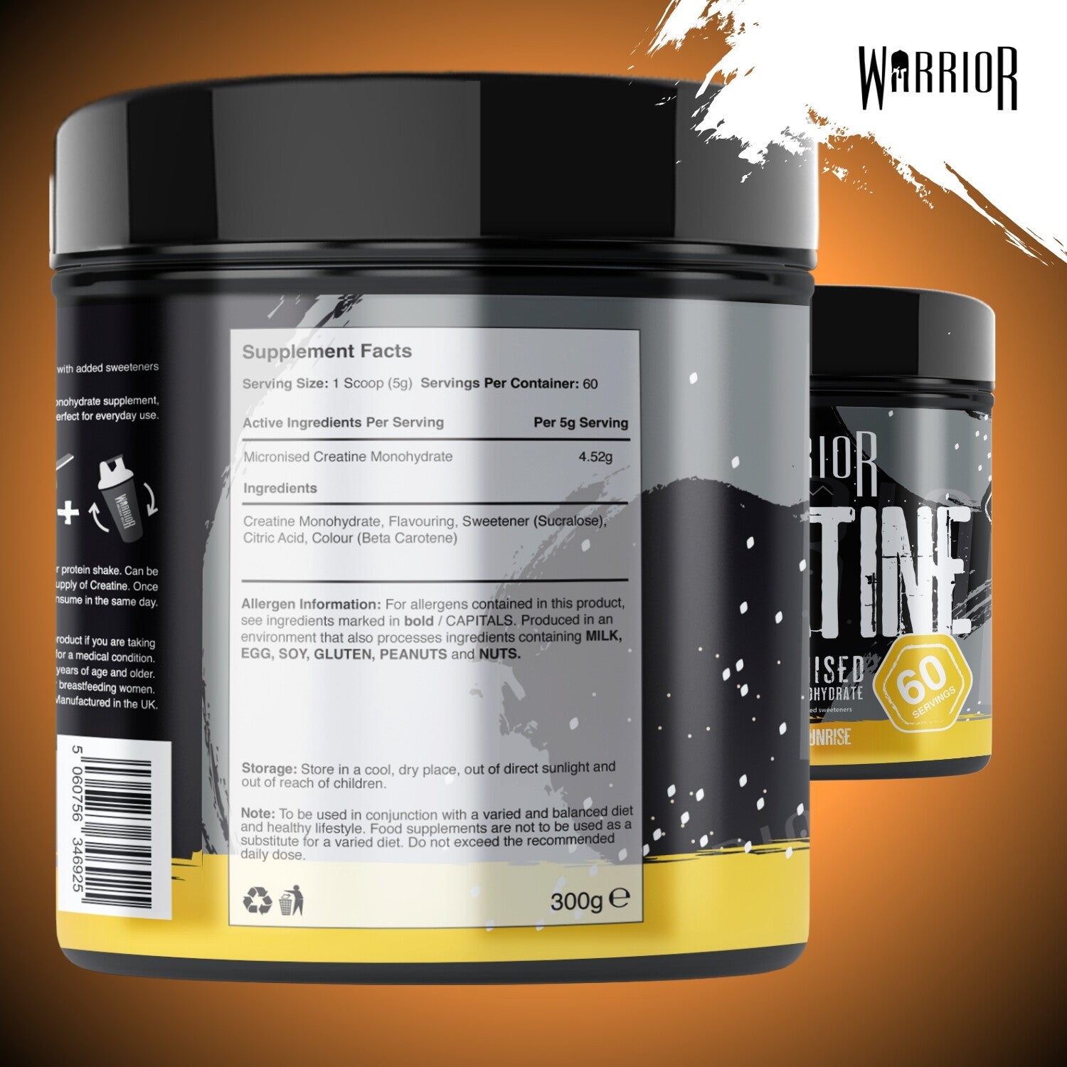 Creatine Monohydrate Powder 300G - Warrior Supplement - Micronised - 60 Servings
