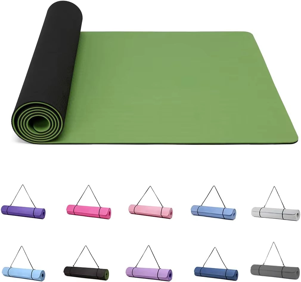 Yoga Mat Gymnastics Pilates Exercise Mat for Women Non-Slip Thick 6Mm with Carry Strap Tpe 183 X 61 X 1Cm