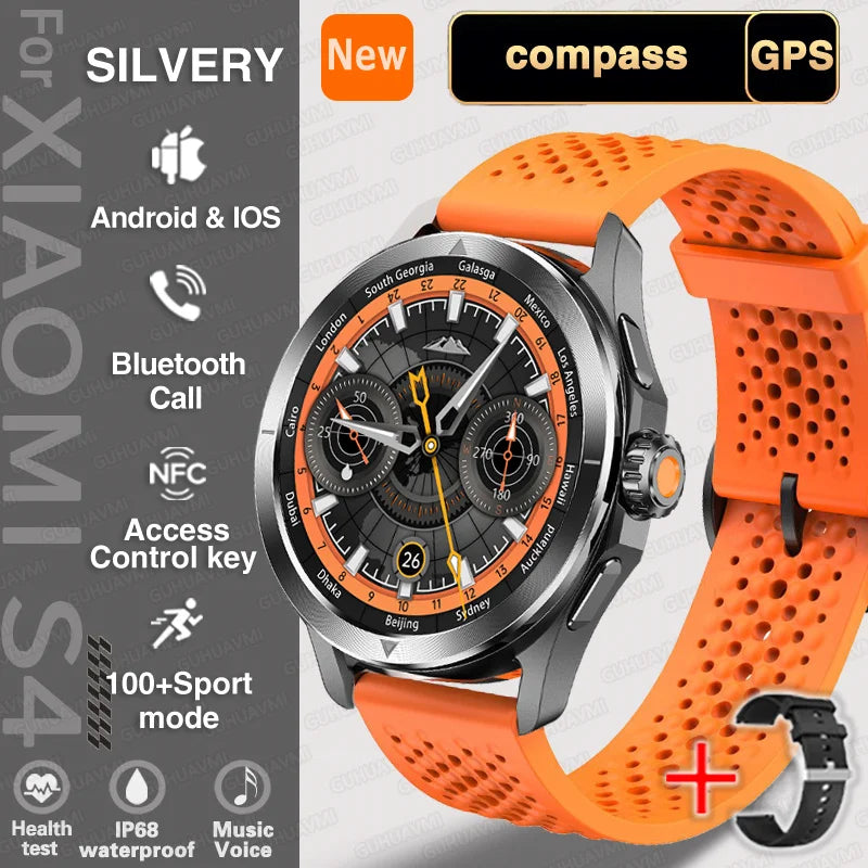 New for Xiaomi S4 Ultra Smart Watch Men AMOLED Outdoor Sports NFC GPS Compass Heart Rate Waterproof Bluetooth Call Smartwatches
