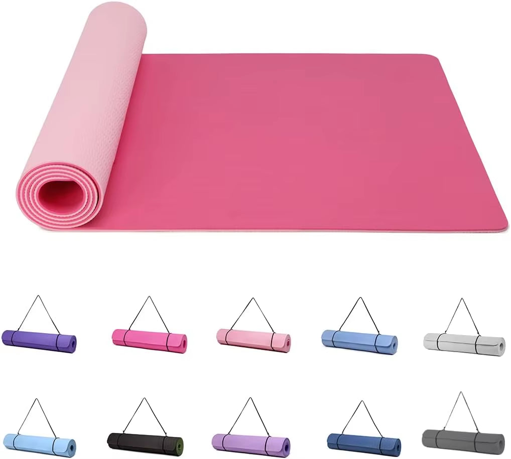 Yoga Mat Gymnastics Pilates Exercise Mat for Women Non-Slip Thick 6Mm with Carry Strap Tpe 183 X 61 X 1Cm