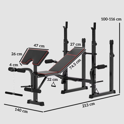 Weight Bench with Bench Press Rack, Preacher Curl Bench, Leg Curl Machine, Incline or Flat Workout Bench for Home Gym