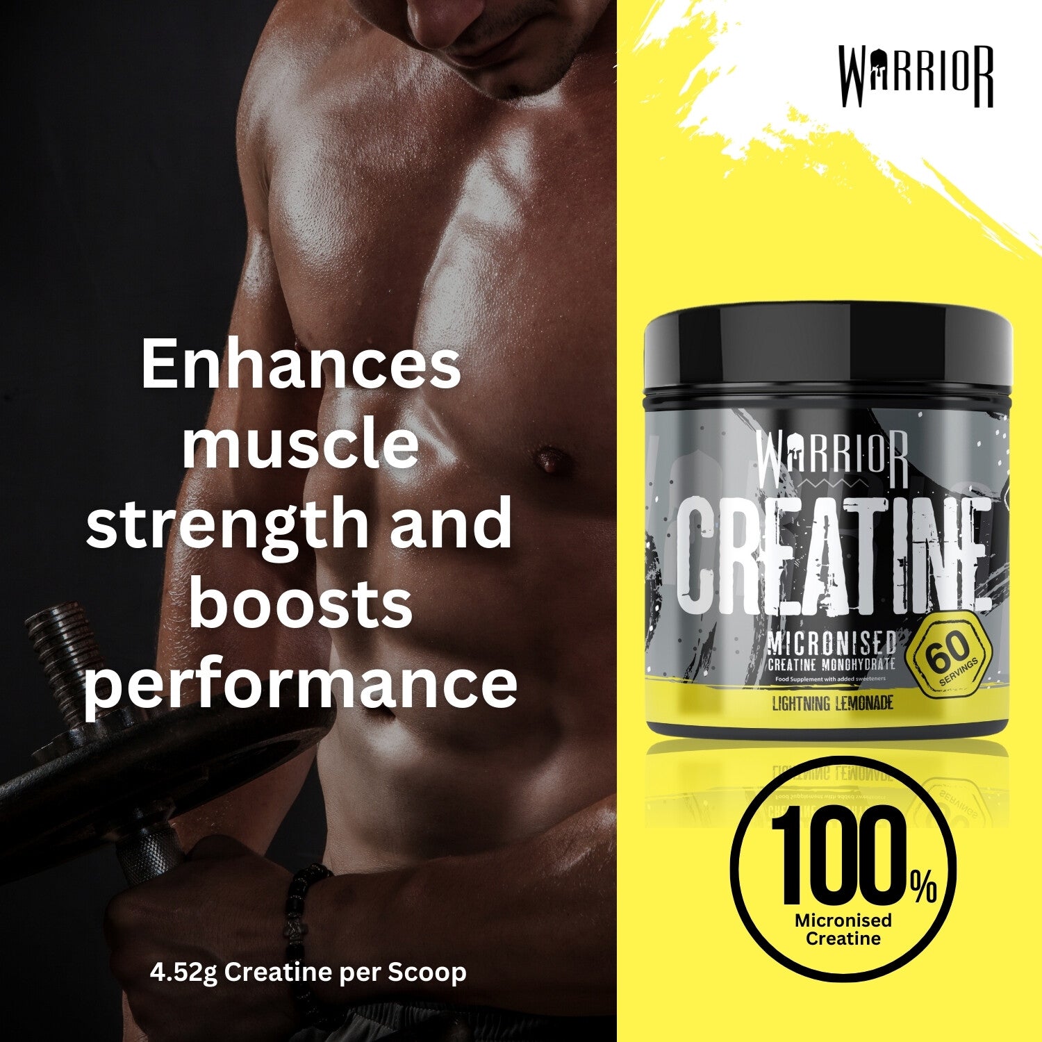Creatine Monohydrate Powder 300G - Warrior Supplement - Micronised - 60 Servings