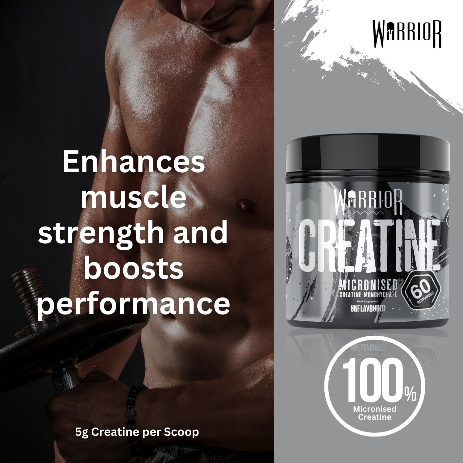 Creatine Monohydrate Powder 300G - Warrior Supplement - Micronised - 60 Servings