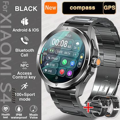 New for Xiaomi S4 Ultra Smart Watch Men AMOLED Outdoor Sports NFC GPS Compass Heart Rate Waterproof Bluetooth Call Smartwatches