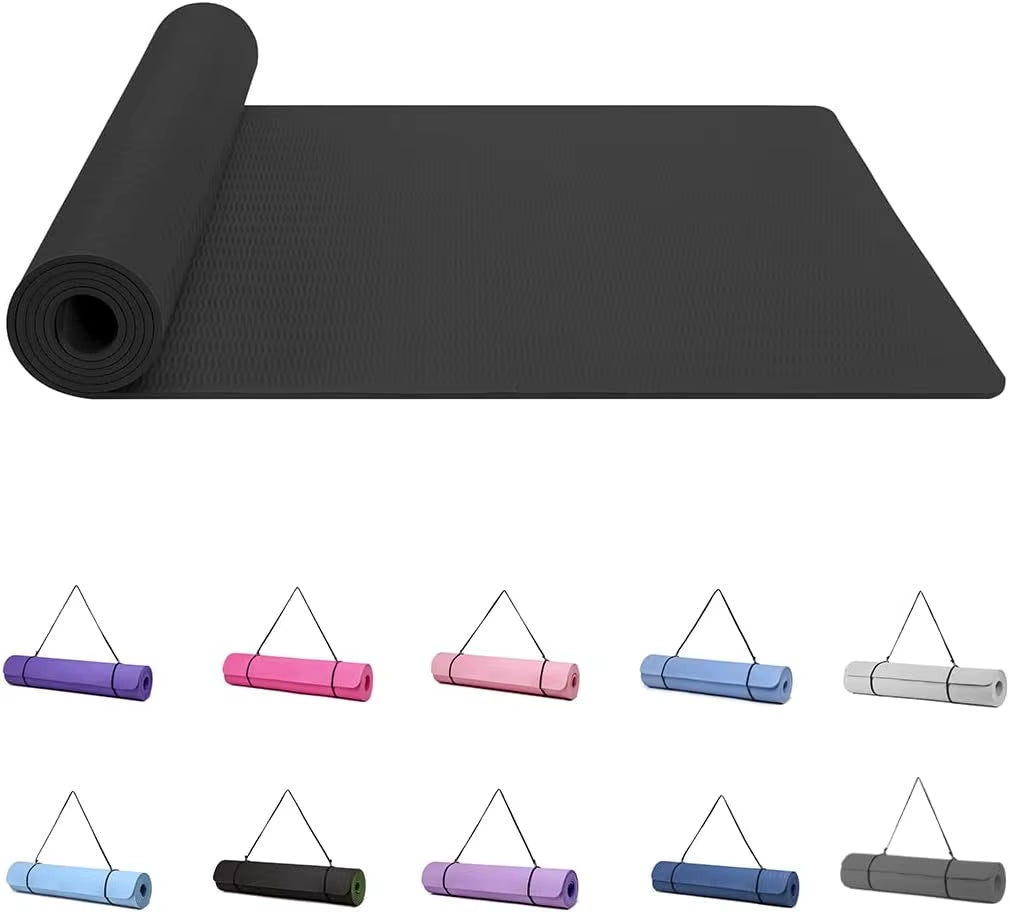 Yoga Mat Gymnastics Pilates Exercise Mat for Women Non-Slip Thick 6Mm with Carry Strap Tpe 183 X 61 X 1Cm