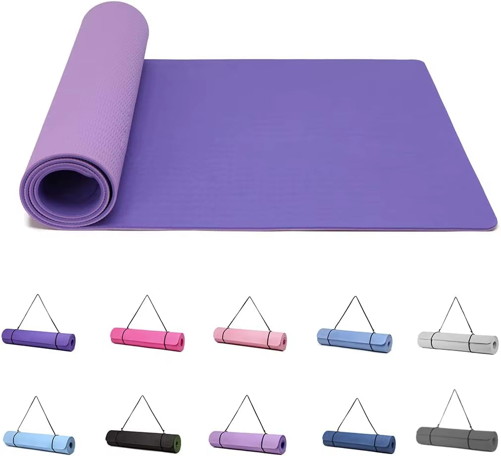 Yoga Mat Gymnastics Pilates Exercise Mat for Women Non-Slip Thick 6Mm with Carry Strap Tpe 183 X 61 X 1Cm