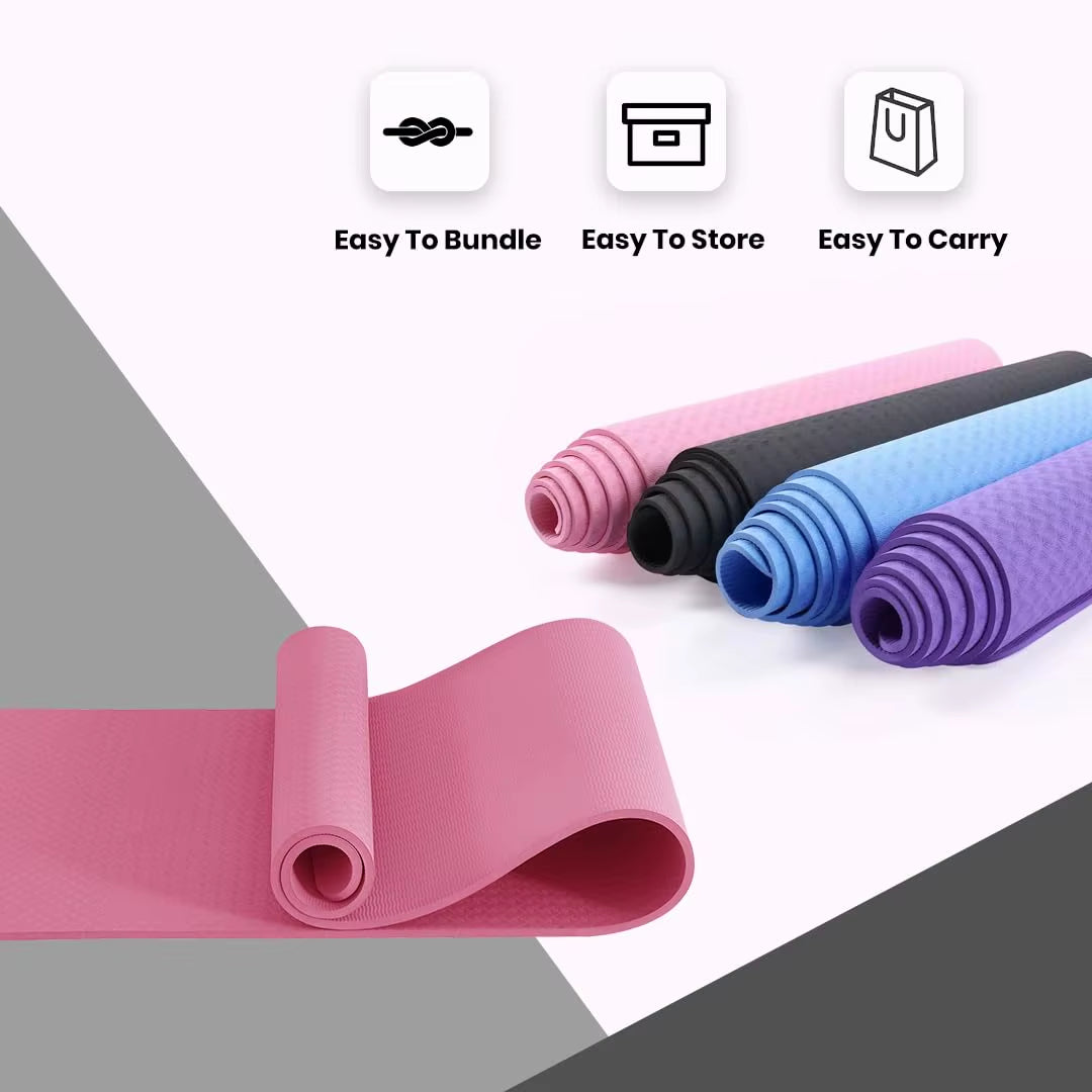 Yoga Mat Gymnastics Pilates Exercise Mat for Women Non-Slip Thick 6Mm with Carry Strap Tpe 183 X 61 X 1Cm