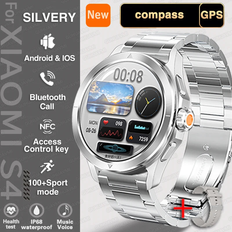 New for Xiaomi S4 Ultra Smart Watch Men AMOLED Outdoor Sports NFC GPS Compass Heart Rate Waterproof Bluetooth Call Smartwatches