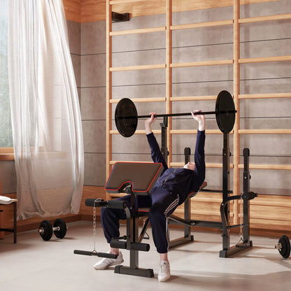 Weight Bench with Bench Press Rack, Preacher Curl Bench, Leg Curl Machine, Incline or Flat Workout Bench for Home Gym